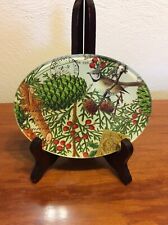 MICHEL DESIGN WORKS VINTAGE SMALL OVAL DECOATIVE PLATE BIRD PINECONES picture