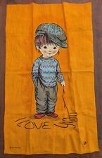 Vintage 1970 Fran Mar Moppet Tea Towel: I LOVE YOU Little Boy Orange picture
