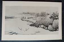 vtg postcard River landscape Shen Chou Ming dynasty Chinese art unposted picture