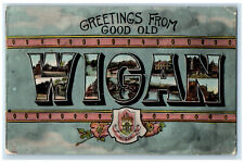 1907 Greetings from Good Old Wigan England Big Letter Multiview Postcard picture