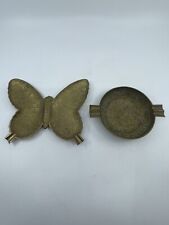 VTG Solid Brass Butterfly & Bowl Catch-All Engraved Ashtrays Bowls Cigar picture