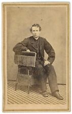 CIRCA 1860'S CDV Handsome Man Sitting in Posing Chair Wearing Dark Suit & Boots picture