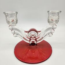 1 Tiffin-Franciscan Kings Crown Ruby Flashed Double Light Candle Holder picture