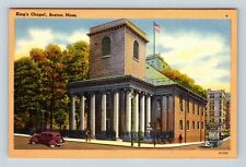 Boston MA, King's Chapel, Cars, Massachusetts Vintage Postcard picture
