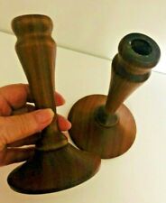 Vtg Antique PR ENGLISH Arts Craft Wooden CANDLESTICKS Turned Wood Taper Candle 1 picture