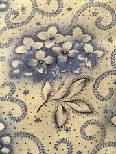 Antique French European Cottage Farm Floral Violets Cotton Fabric #2- Blue White picture