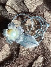 Vintage Silver Tone Pearl Flower Pin Brooch 1 3/4