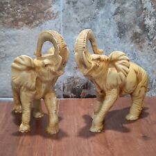 Hand Carved Elephant Soapstone Sculpture Mid Century Modern Set of 2 picture