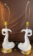 Pair of Two 2 Vintage Old Table Lamps Lights Blanc de Chine Dolphin Fish Brass picture