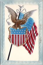 VINTAGE POSTCARD U.S. FLAG COAT OF ARMS EAGLE SCEPTRE PATRIOTIC RAISED c. 1908 picture