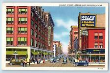 Des Moines Iowa IA Postcard Walnut Street Looking East Business Section c1940's picture