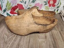 Vintage Hand Carved Dutch Wooden Clogs Unpainted Wood picture