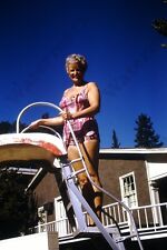 1973 candid of mature woman in swimsuit 35mm SLIDE Ag1 picture