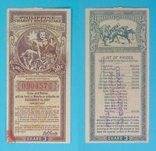 1937 Philippines ~ 50C Charity Sweepstake Lottery Ticket ~ Nice Vignette ~ Y629 picture