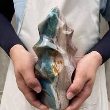 5.2lb Natural Ocean Jasper Quartz Flame Crystal Freedom Stand Reiki Healing Gem picture