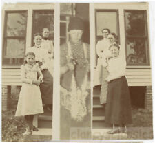 1914 Strange Tryptic Boy Plucks Turkey Women line Stairs Albumen picture