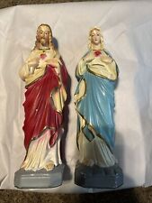 Vintage Religious Jesus & Mary Figurines   From Old Church 13” Tall picture