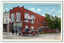 c1920's City Hall And Fire Truck Scene Iola Kansas KS Unposted Trees Postcard picture