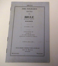 ANTIQUE 1929 FIRE INSURANCE RATES for BRULE DOUGLAS COUNTY WISCONSIN ~ POP. 243 picture