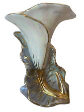 Vintage Kass Pottery, Calla Lilly Vase, Blue With 22 K gold trim, 6.5” X 4.5” picture