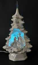 Vintage Ceramic Mold Christmas Tree Nativity 12” lighted base Handmade 1980 picture