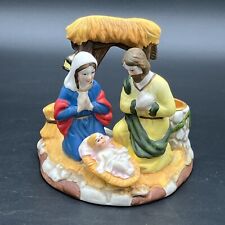 Vintage Jesus Mary Joseph Statue Figurine Candleholder Nativity Ceramic Box picture
