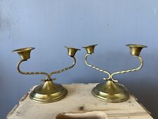 Set Of Unique Vintage Double Candlestick Holders Brass Gold Twisted Ornate  picture