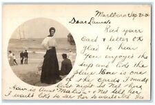 1906 Beach Bathing Beauty Cross Dressing Man Marlboro NY RPPC Photo Postcard picture