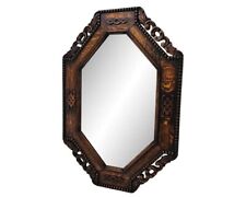 Antique Victorian Jacobean Style Mirror Hand Carved Flame Oak Bead Gothic 32