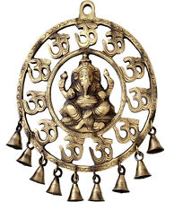 Indian Traditional Handcrafted Brass Om Ganesha Wall Hanging with Bells 8 x 10 picture