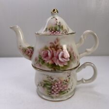Vintage Ganz N Tonawanda NY Cream and Pink Floral Cup and Teapot For One picture