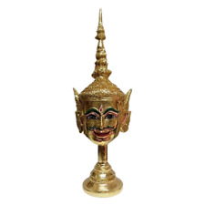 Thai Ramayana Mask Head Phra Lak Art Handcraft Figure Sculpture Decor Gift Gold picture