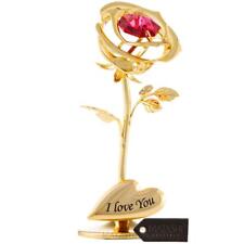 Single 24k Gold Plated Rose Flower Tabletop Ornament w/ Red Matashi Crystals picture