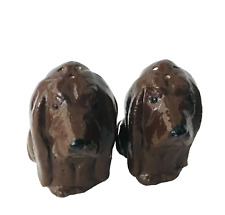 Vintage Ceramic Dog Salt & Pepper Shakers Brown Pair S&P Bassett Hounds 2
