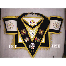 SCOTTISH RITE 32ND DEGREE APRON WITH EMBROIDERY COLLAR & CUFF'S BLACK-HSE picture