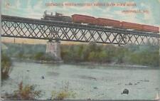 Postcard Railroad Train Chicago & Northwestern Bridge Rock River Janesville WI  picture