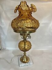 Vintage Fenton Rose Amber Glass Student Marble Base Lamp  picture