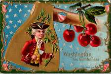 C. 1910 Winsch George Washington His Truthfulness Embossed Axe Cherry Postcard  picture