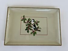 VTG Otagiri Japan Small Beige Lacquered Tray Chickadees and Holly 8.25