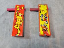2 Vintage Tin Noisemakers Toy Kirchhof Patented 1928 USA Jester & Dancers picture