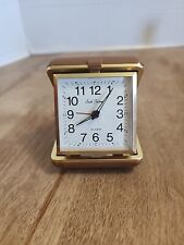 Vintage Seth Thomas Fold Up Hard Clam Case Wind Up Working Travel Alarm Clock picture