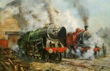 TRAINS & RAILWAYS LOCOMOTIVE EVENING STAR AT HAWORTH SHED YORKSHIRE MOUNTED PRIN picture