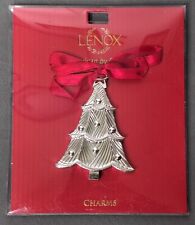 Lenox Christmas Tree Charm - Silver Plated W/ Red Ribbon 2.75” - New In Package picture