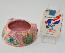 Pink Floral Ceramic Ashtray Japan BONUS Bush Campaign '88 Empty Cigarette Pack picture