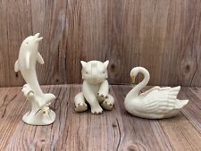 LENOX Set OF 3 Cream & Gold Mini Elephant, Dolphin, Swan Figurines 3