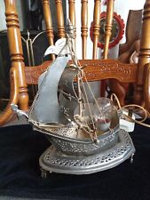 vintage silver metal sailing boat electric lamp/light nautical picture