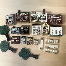 VTG 1980's HAND MADE & PAINTED WOODEN MINI TOWN 20 PIECES picture
