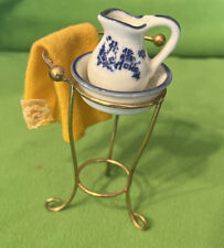 Miniature Blue White Delft Porcelain 1.5” Pitcher Basin Stand HOME SWEET HOME picture