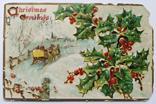 Antique 1908 Christmas Greeting Raphael Tuck Winter Sleigh Horse Holly Postcard picture