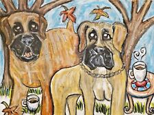 BOERBOEL drinking Coffee dog art print 13x19 Signed Artist animals impressionism picture